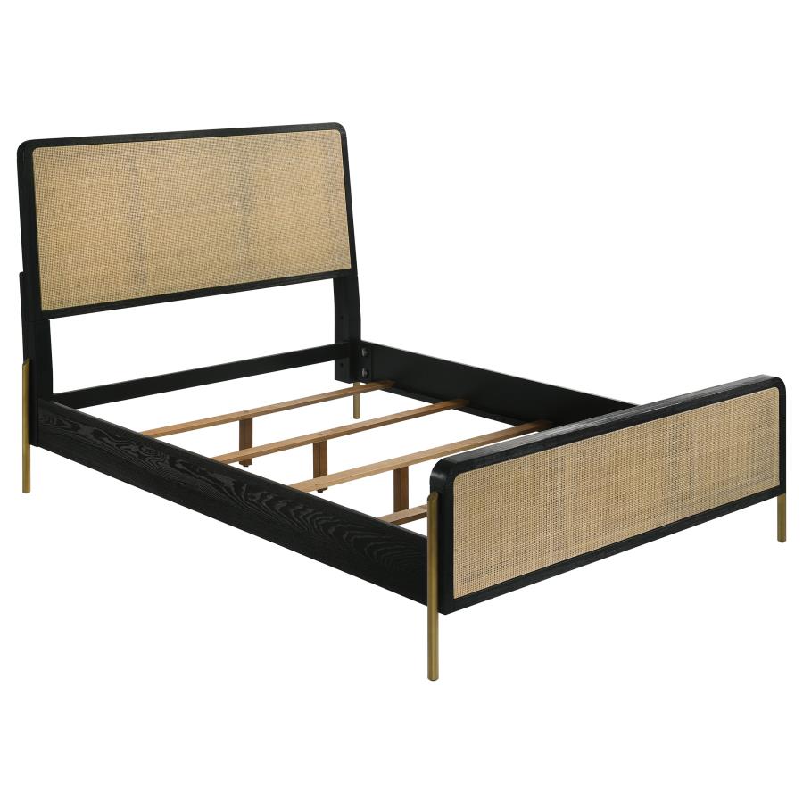 Arini Rattan Panel Bed – Sleek Black & Natural Boho Charm