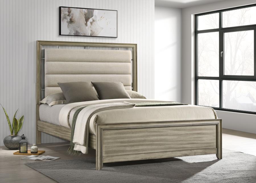 Giselle Wood Panel Bed Rustic Beige