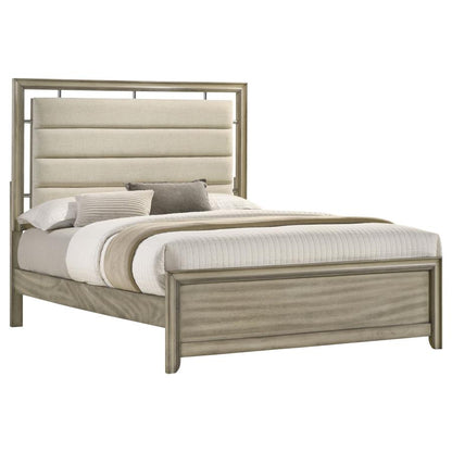 Giselle Wood Panel Bed in Rustic Beige - Warm and Inviting Design for a Cozy, Charming Bedroom