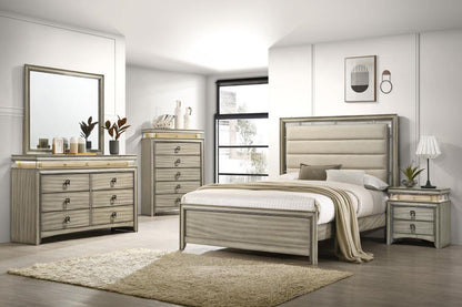 Giselle Wood Panel Bed in Rustic Beige - Warm and Inviting Design for a Cozy, Charming Bedroom