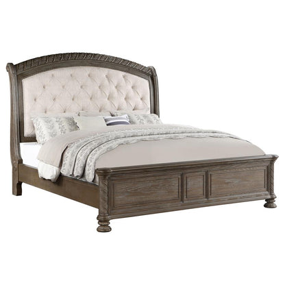 Emmett Tufted Headboard Panel Bed in Walnut and Beige - Classic and Comfortable Design for a Timeless, Elegant Bedroom