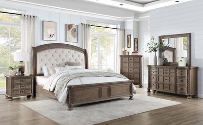 Emmett Tufted Headboard Panel Bed in Walnut and Beige - Classic and Comfortable Design for a Timeless, Elegant Bedroom