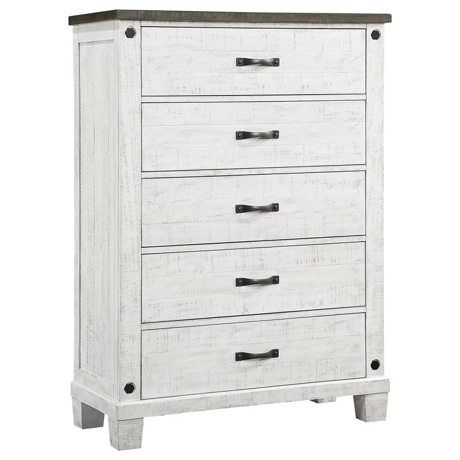 Lilith 5-drawer Chest Distressed Grey and White