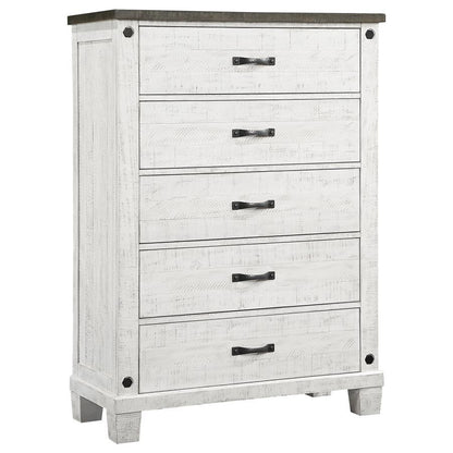 Lilith 5-Drawer Chest – Distressed Grey & White Finish for Rustic Charm and Functional Bedroom Storage