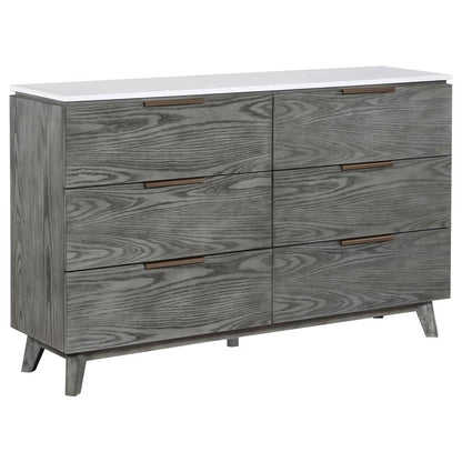 Nathan 6-Drawer Dresser – White Marble & Grey Finish for Sleek Style and Spacious Storage in Your Bedroom