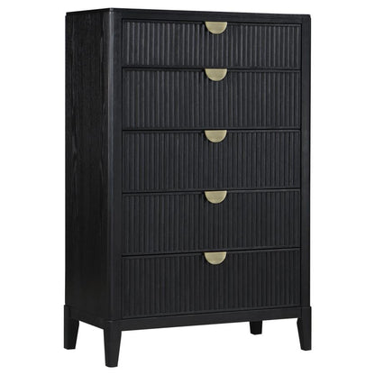 Brookmead 5-Drawer Bedroom Chest – Black Finish for Sleek Modern Design and Ample Bedroom Storage