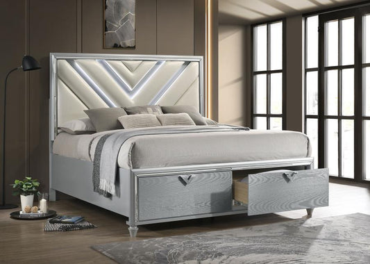 Veronica Platform Storage Bed With Upholstered LED Headboard Light Silver