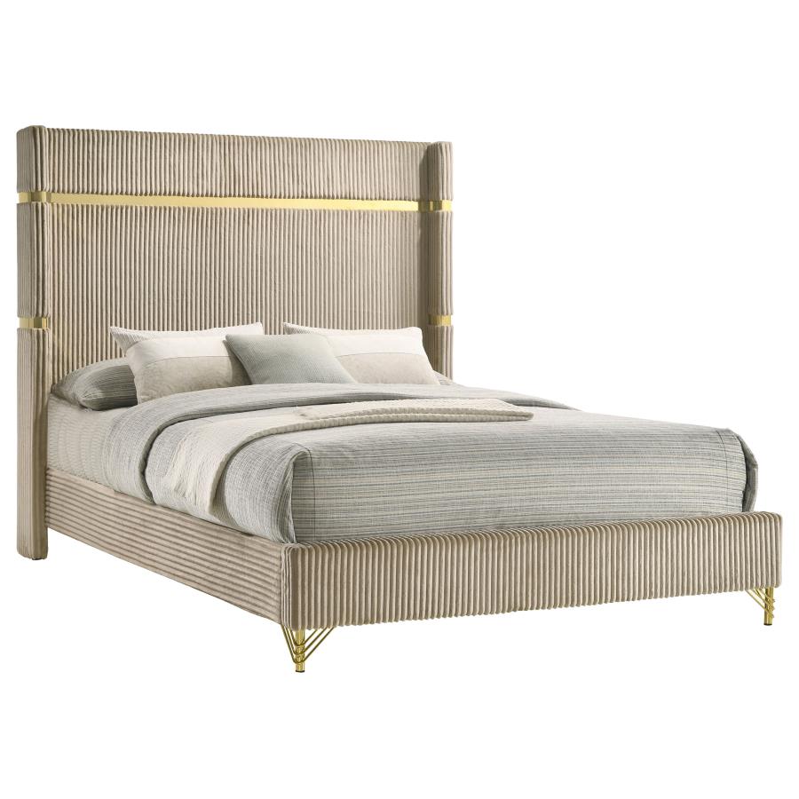 Lucia Upholstered Wingback Bed Beige