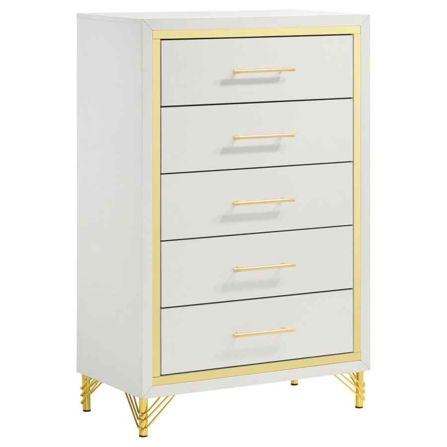 Lucia 5-Drawer Bedroom Chest in White - Stylish and Functional Storage Solution for a Clean and Modern Bedroom Look