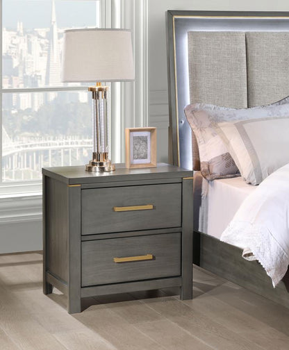 Kieran 2-Drawer Nightstand Bedside Table – Grey Finish for Modern Elegance and Convenient Bedroom Storage