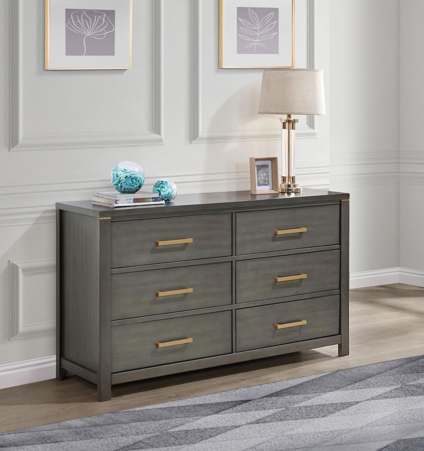 Kieran 6-Drawer Bedroom Dresser in Grey - Sleek and Modern Storage Solution for a Stylish and Organized Bedroom