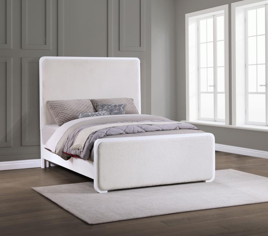 Anastasia Upholstered Panel Bed in Pearl White - Elegant and Luxurious Design for Your Bedroom