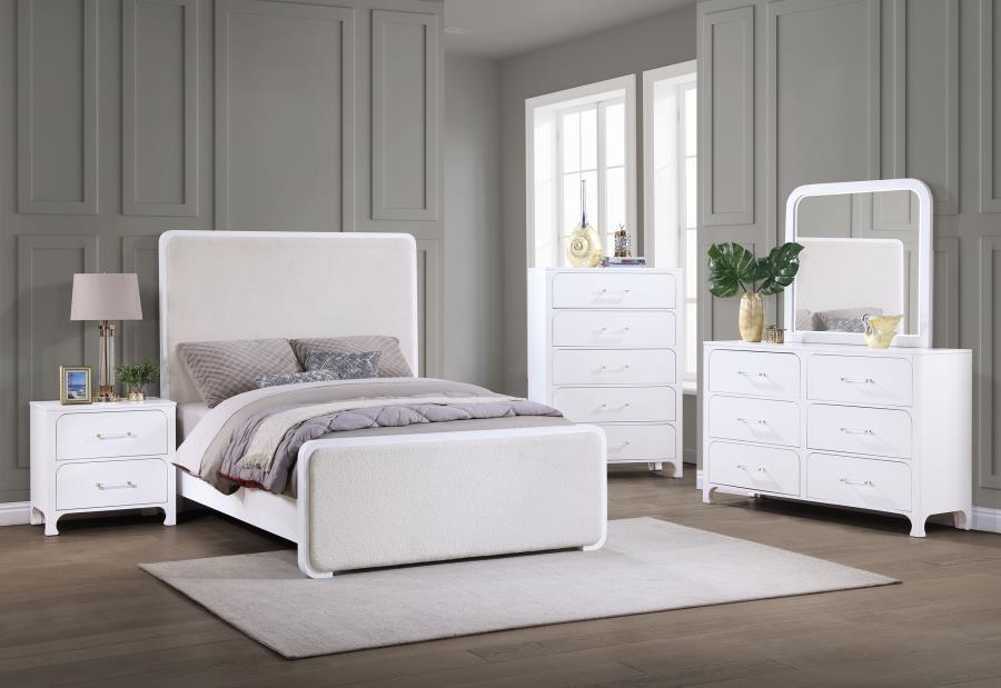 Anastasia Upholstered Panel Bed in Pearl White - Elegant and Luxurious Design for Your Bedroom