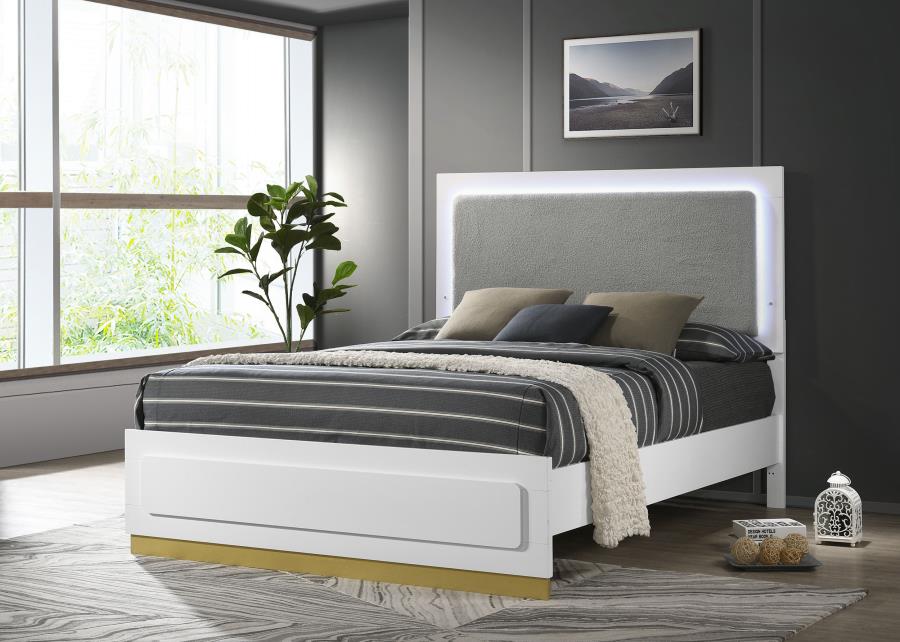 Caraway Wood LED Panel Bed in White - Sleek and Modern Design with Built-In LED Lighting for Your Bedroom