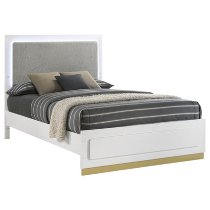 Caraway Wood LED Panel Bed in White - Sleek and Modern Design with Built-In LED Lighting for Your Bedroom