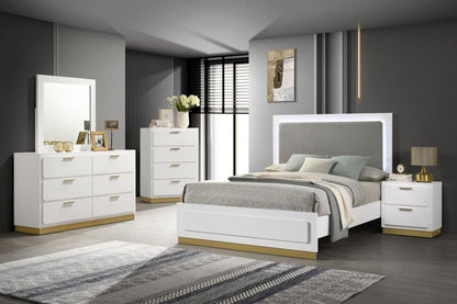 Caraway Wood LED Panel Bed in White - Sleek and Modern Design with Built-In LED Lighting for Your Bedroom