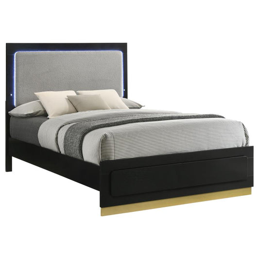Caraway Wood LED Panel Bed in Black - Contemporary and Stylish Design with Built-In LED Lighting for Your Bedroom