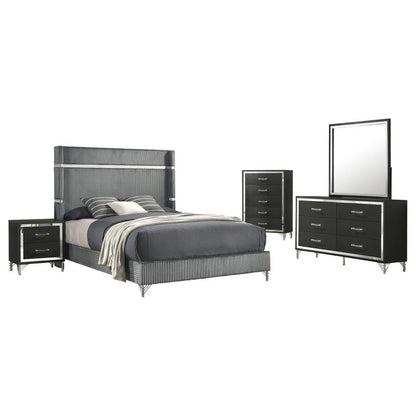 Lucia 5-piece Bedroom Set Grey and Black