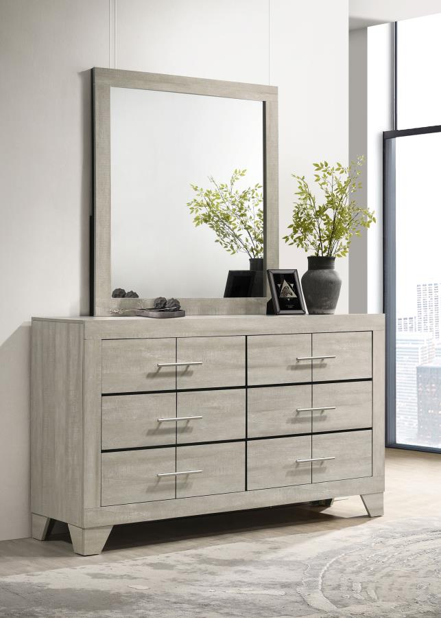 Trenton Rustic Cream 6-Drawer Dresser with Mirror – Farmhouse Bedroom Storage Set