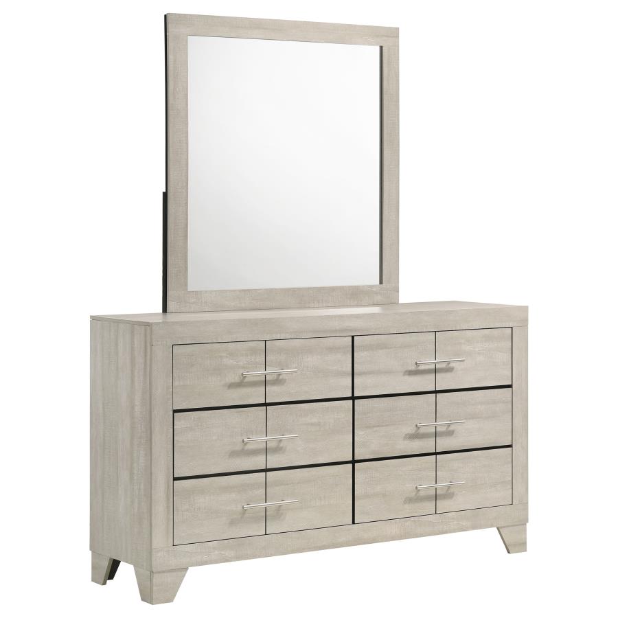 Trenton Rustic Cream 6-Drawer Dresser with Mirror – Farmhouse Bedroom Storage Set