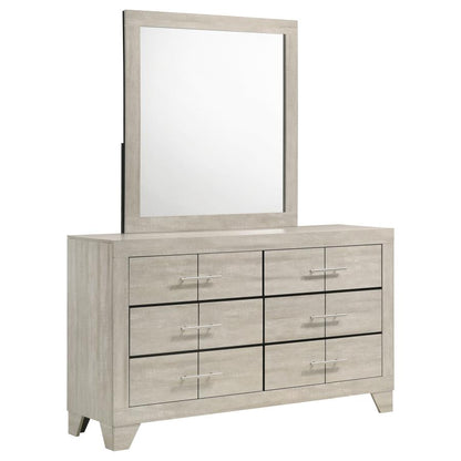 Trenton Rustic Cream 6-Drawer Dresser with Mirror – Farmhouse Bedroom Storage Set