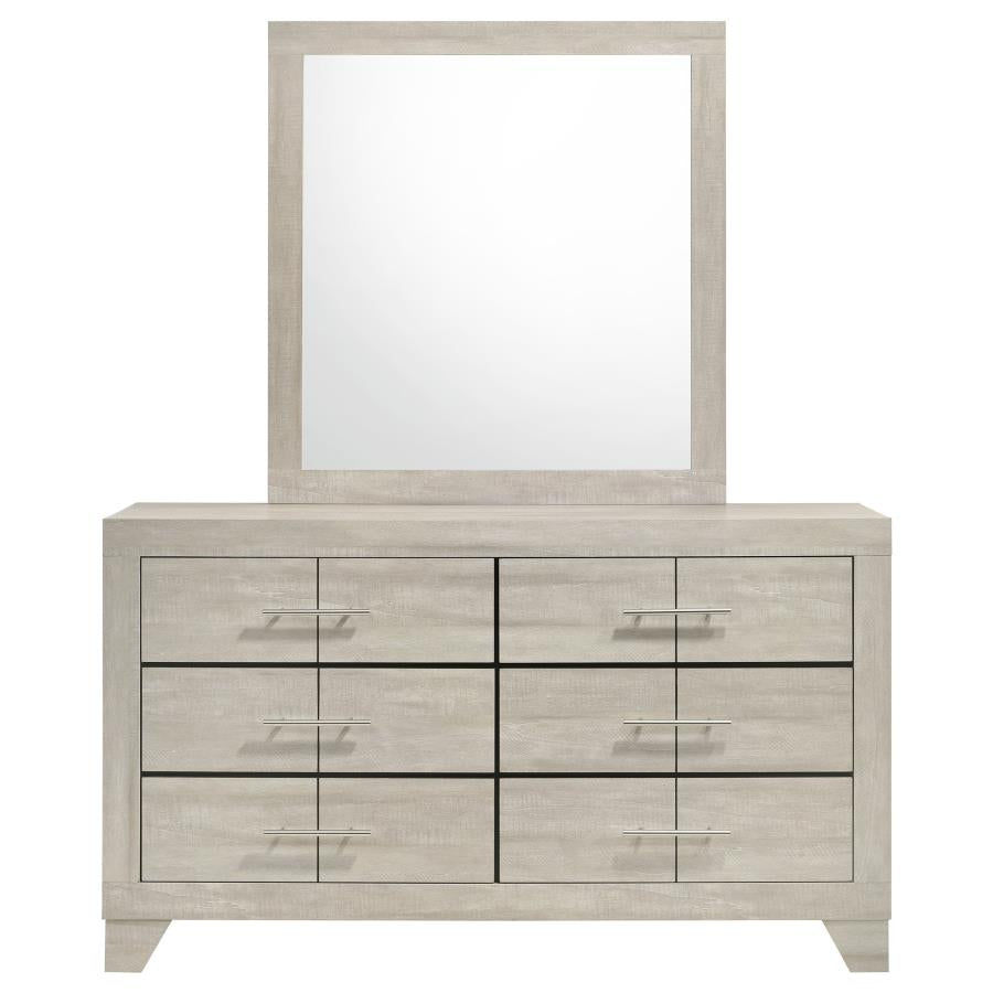 Trenton Rustic Cream 6-Drawer Dresser with Mirror – Farmhouse Bedroom Storage Set