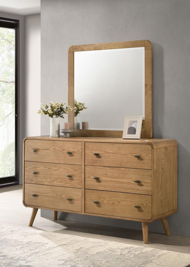 Robyn 6-Drawer Light Ash Dresser with Mirror – Modern Bedroom Storage Set