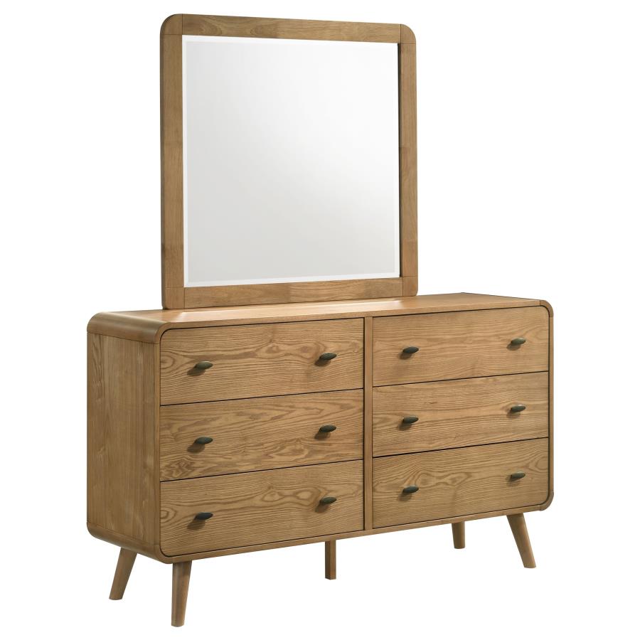 Robyn 6-Drawer Light Ash Dresser with Mirror – Modern Bedroom Storage Set