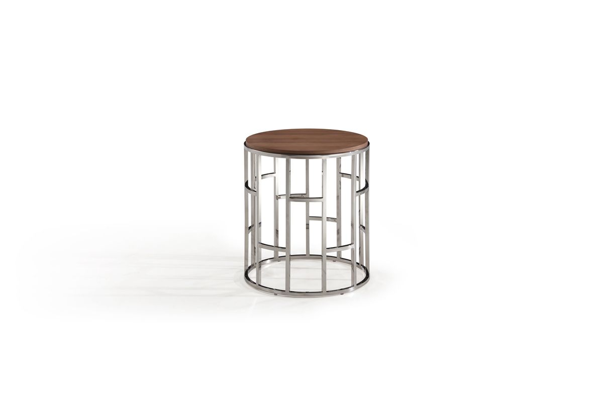 Modrest Silvia Modern Walnut & Stainless Steel End Table