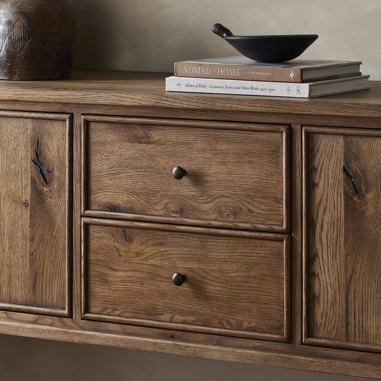 Bari Mid Brown Wood 4‑Door and Drawer Sideboard