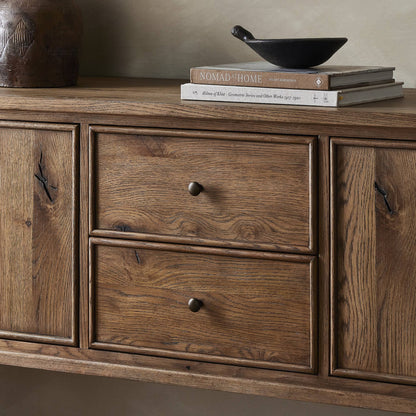 Bari Mid Brown Wood 4‑Door and Drawer Sideboard