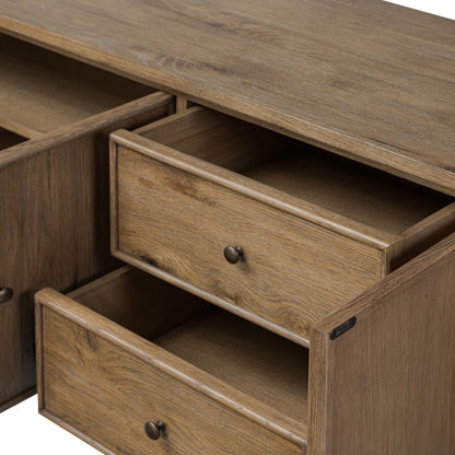 Bari Mid Brown Wood 4‑Door and Drawer Sideboard