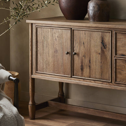 Bari Mid Brown Wood 4‑Door and Drawer Sideboard