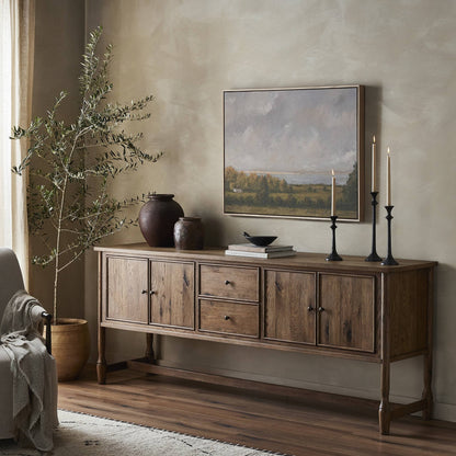 Bari Mid Brown Wood 4‑Door and Drawer Sideboard