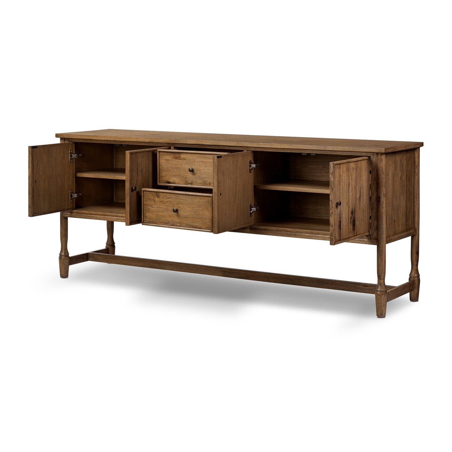 Bari Mid Brown Wood 4‑Door and Drawer Sideboard