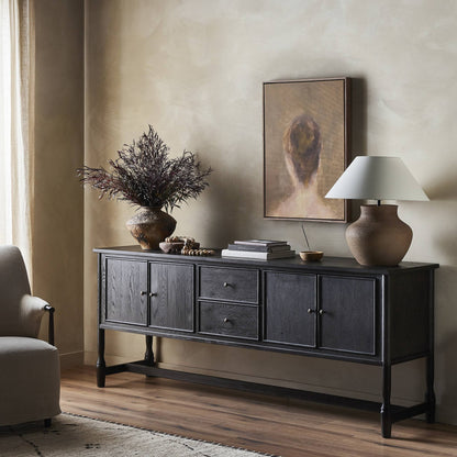 Bari Mid Brown Wood 4‑Door and Drawer Sideboard