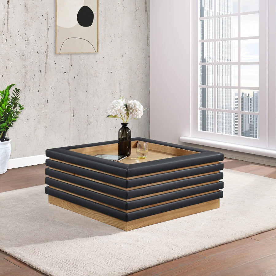 Rory Vegan Leather & Oak Veneer Coffee Table – Modern Elegant Accent Table