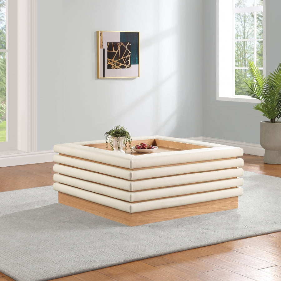 Rory Vegan Leather & Oak Veneer Coffee Table – Modern Elegant Accent Table