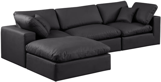 Comfy Modular Sectional Sofa in Black Vegan Leather – Luxurious, Overstuffed Cushions for Ultimate Comfort