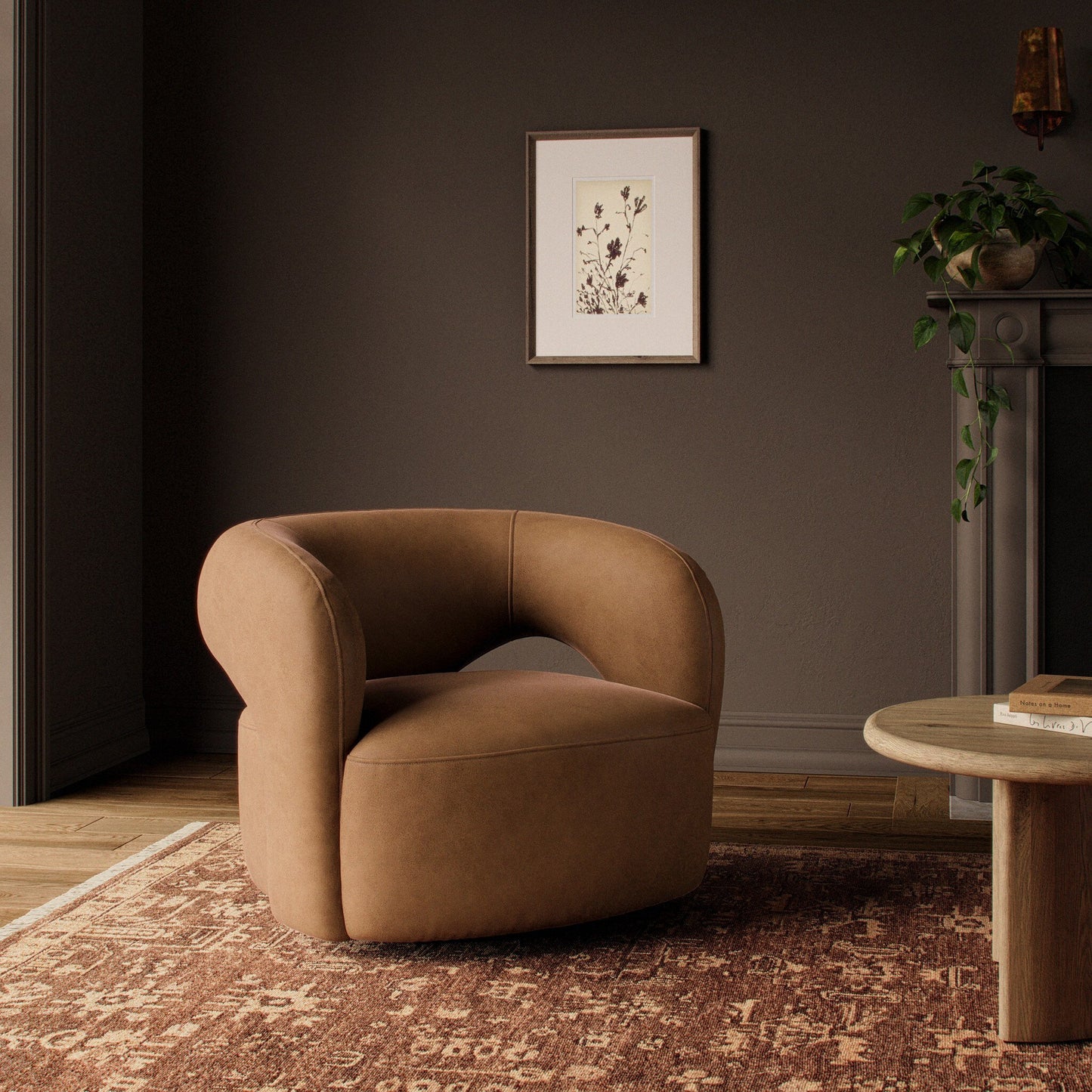Mazie Swivel Chair Maestro Camel Nubuck Leather