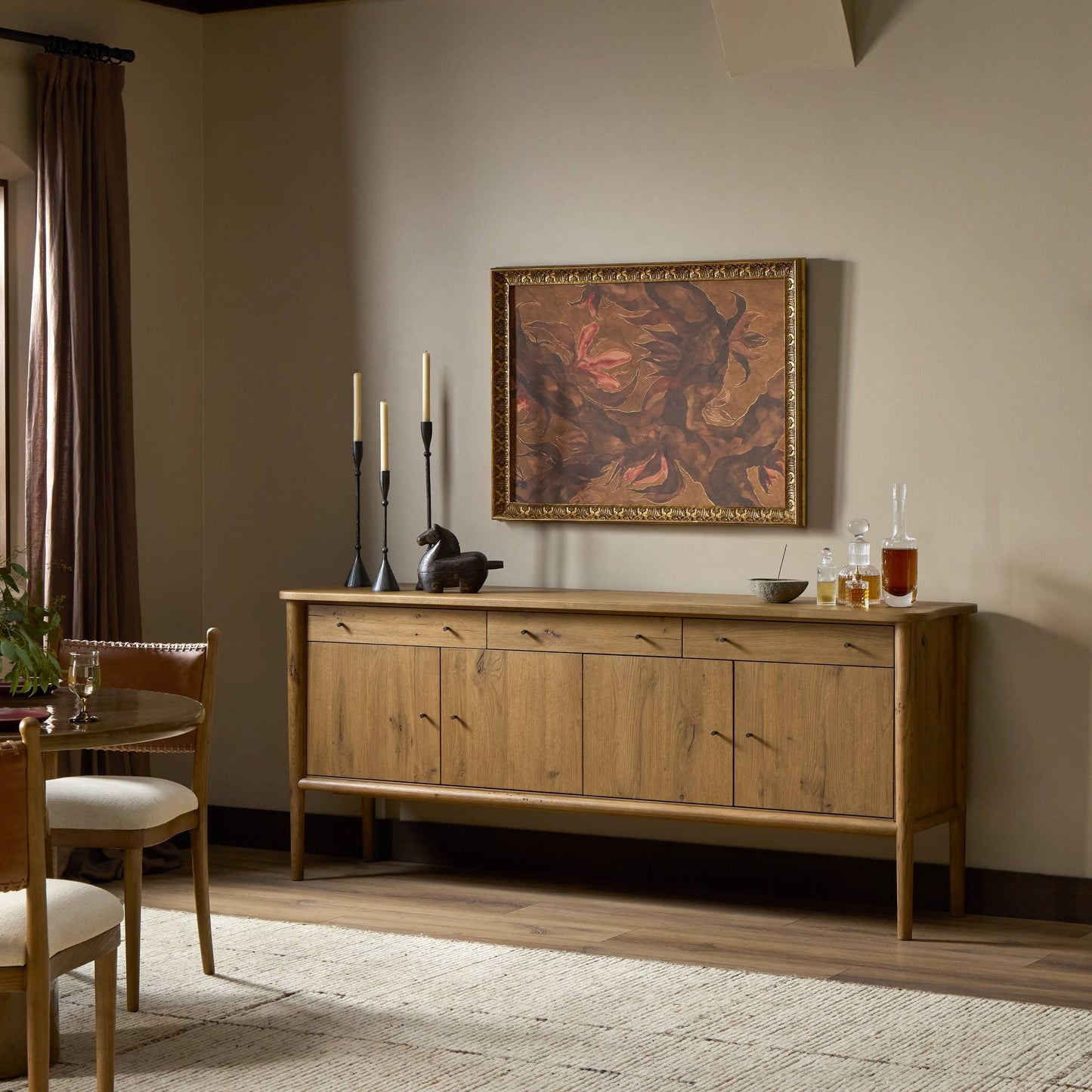 Weslin Three‑Drawer Drifted Oak Sideboard