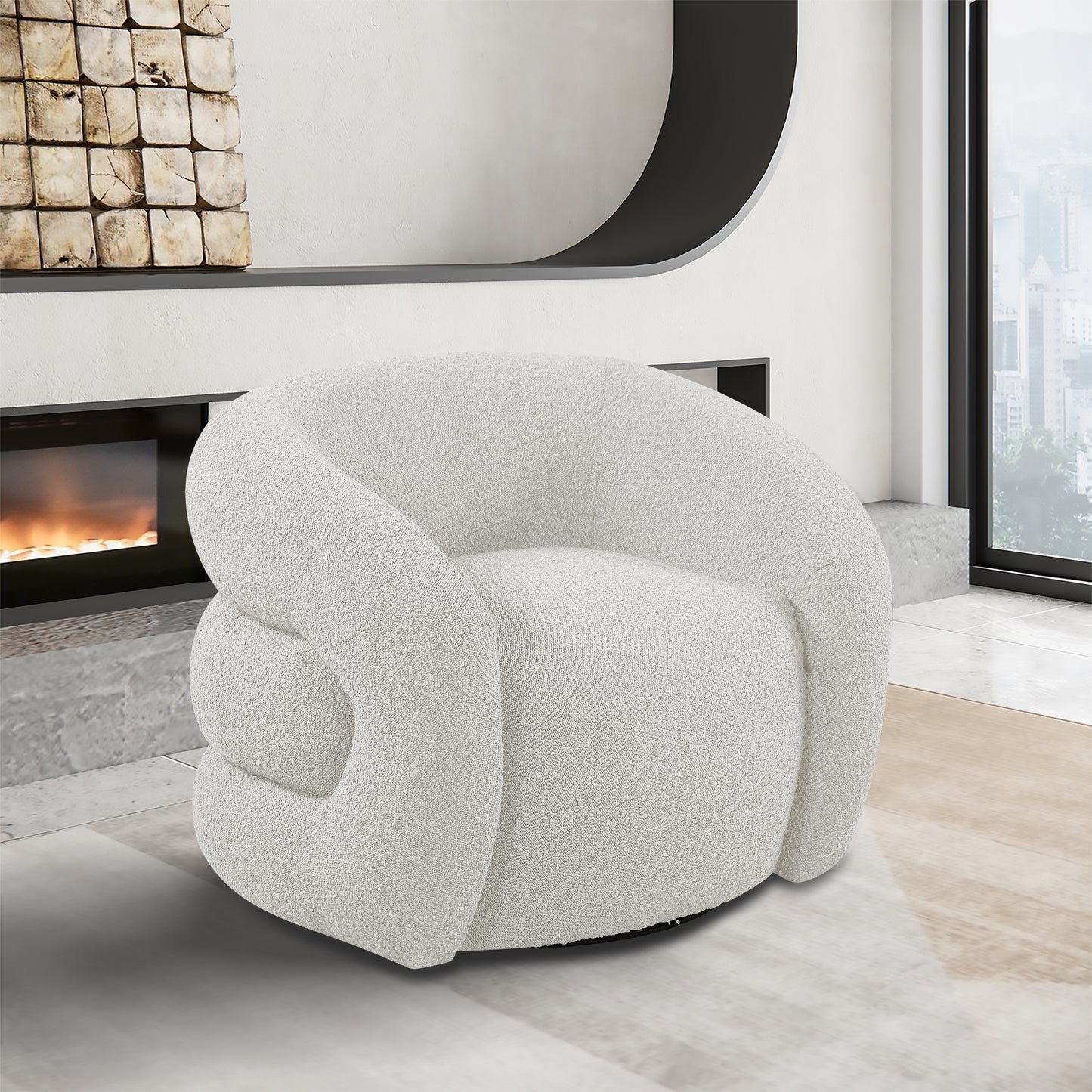 Roxbury Boucle Fabric Swivel Accent Chair – Stylish Upholstered Seating with 360° Rotation