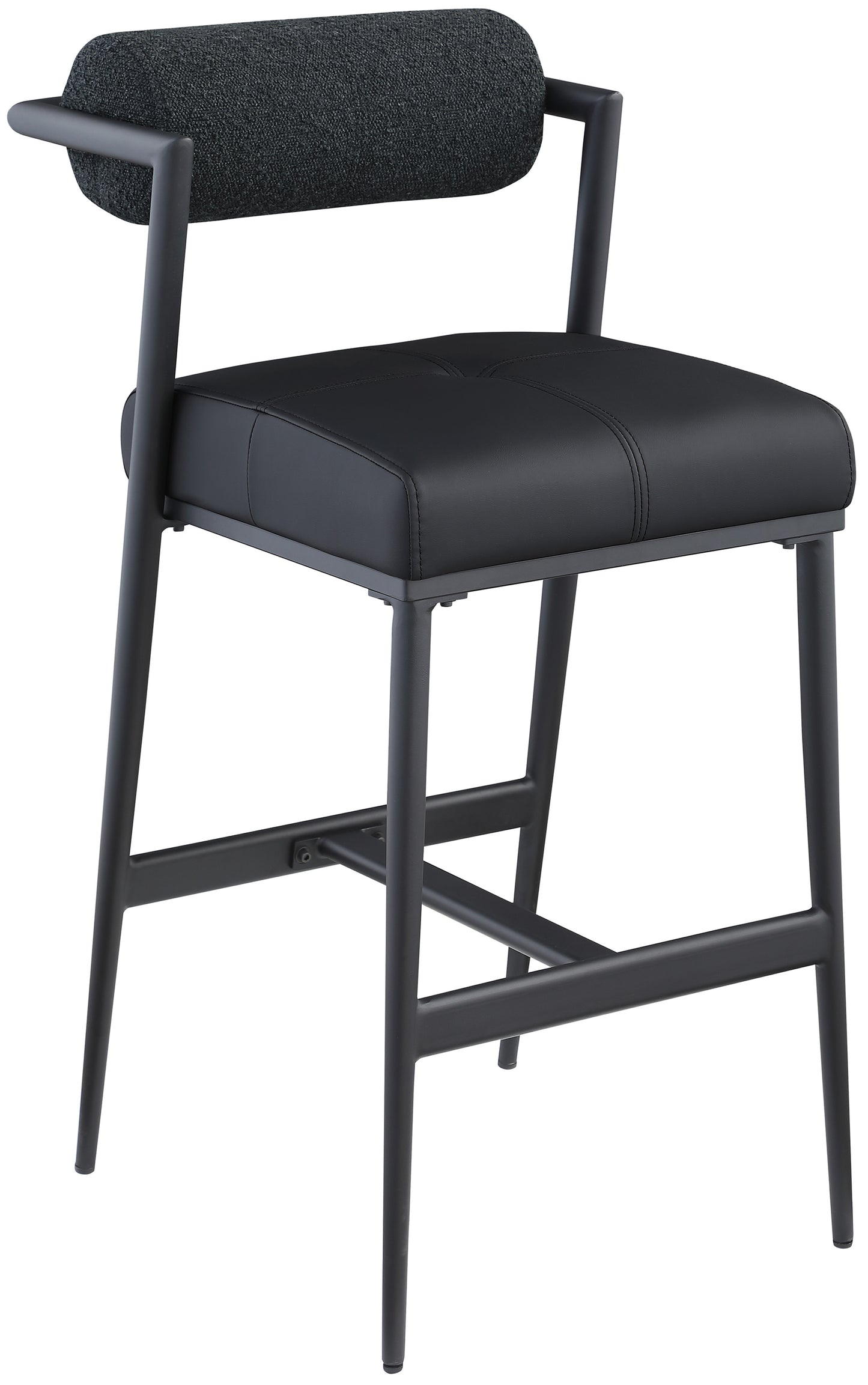Stryker Boucle Fabric & Vegan Leather Bar/Counter Stools  Set of 2 – Modern Mixed-Material Seating