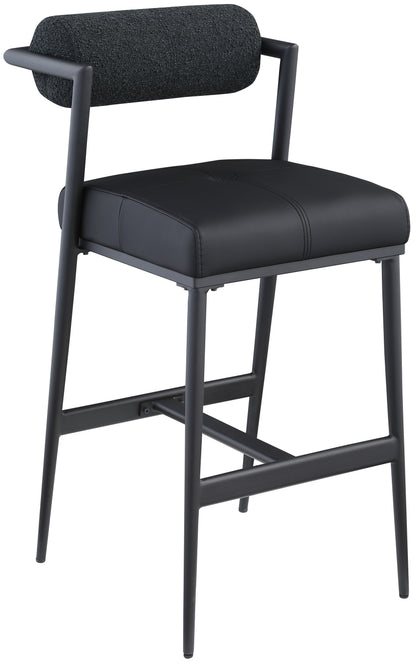 Stryker Boucle Fabric & Vegan Leather Bar/Counter Stools  Set of 2 – Modern Mixed-Material Seating