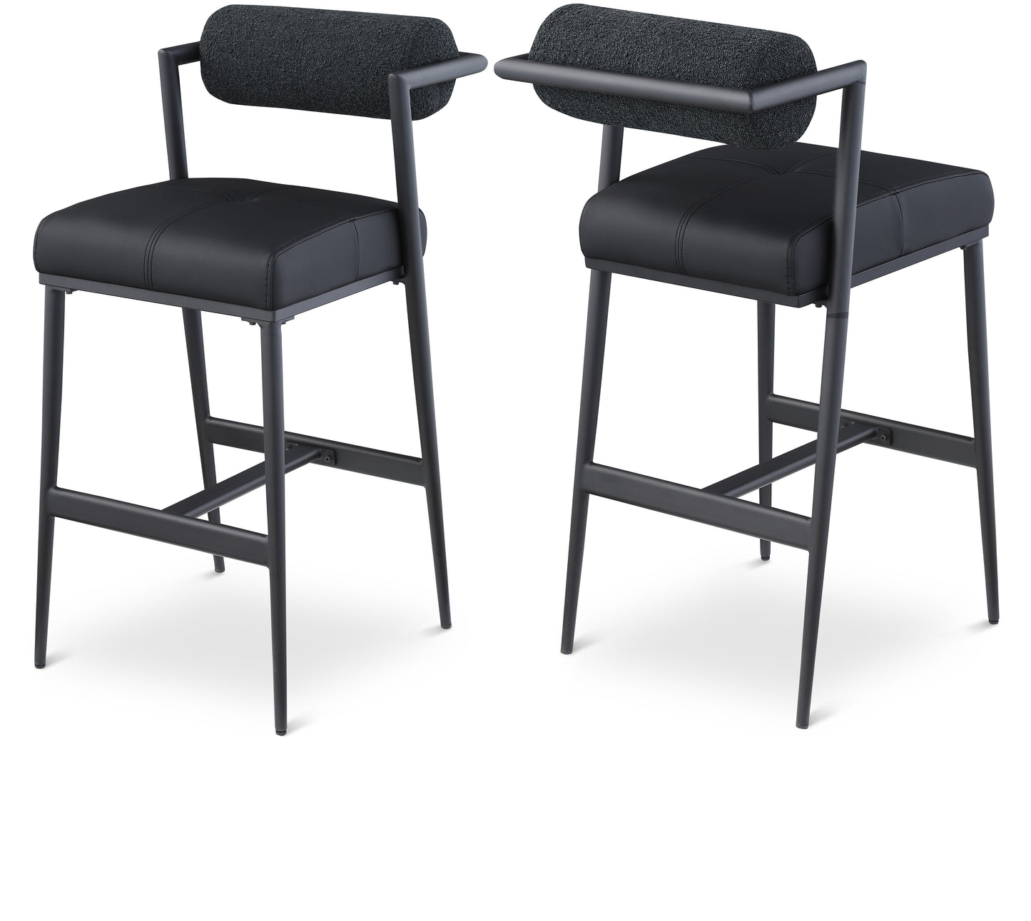Stryker Boucle Fabric & Vegan Leather Bar/Counter Stools  Set of 2 – Modern Mixed-Material Seating