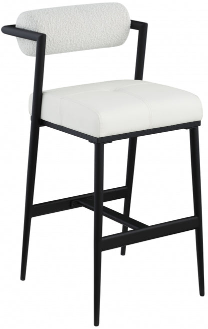Stryker Boucle Fabric & Vegan Leather Bar/Counter Stools  Set of 2 – Modern Mixed-Material Seating