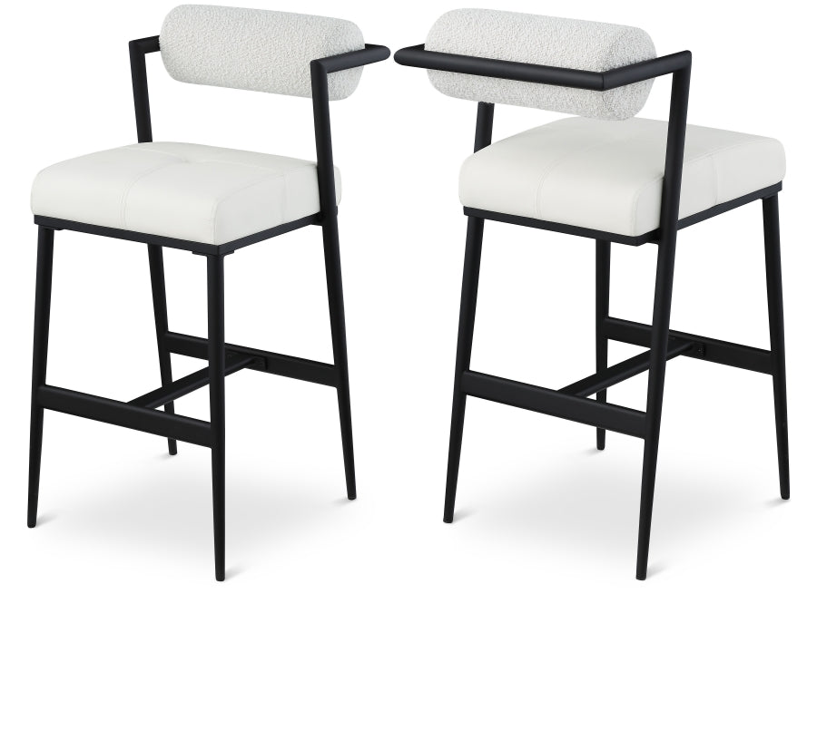 Stryker Boucle Fabric & Vegan Leather Bar/Counter Stools  Set of 2 – Modern Mixed-Material Seating