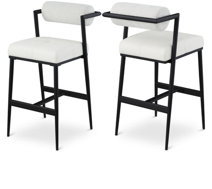Stryker Boucle Fabric & Vegan Leather Bar/Counter Stools  Set of 2 – Modern Mixed-Material Seating