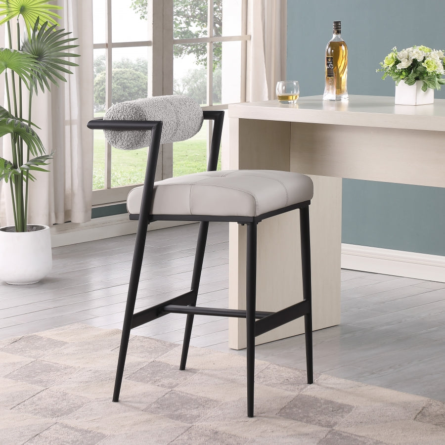 Stryker Boucle Fabric & Vegan Leather Bar/Counter Stools  Set of 2 – Modern Mixed-Material Seating
