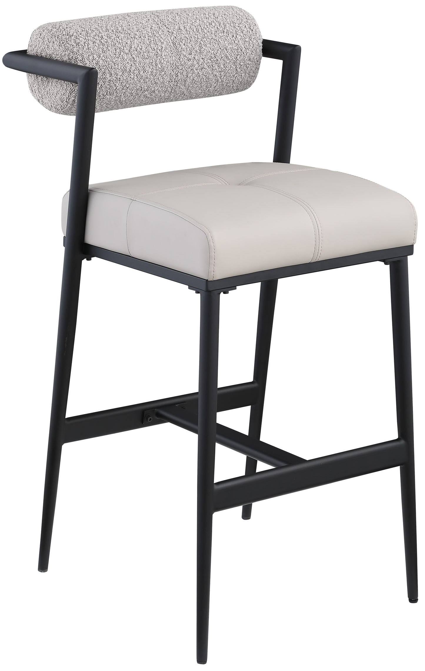 Stryker Boucle Fabric & Vegan Leather Bar/Counter Stools  Set of 2 – Modern Mixed-Material Seating